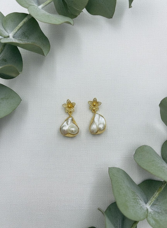 Floral Baroque Pearl Gold Drop Earrings for Women - All Occasion wear