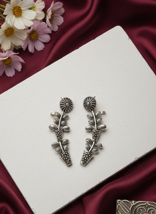 Floral Vine Silver Oxidized Ear Cuff Earrings for Women - Special Occasions