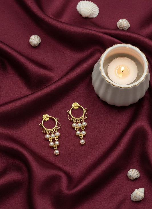 Gold-Plated Circular Drop Earrings with Pearl Tassels for Women - All Occasions