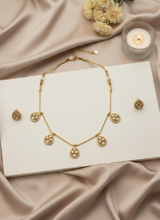 Gold-Plated Polki & Pearl Drop Necklace Set for Women - Festive Wear