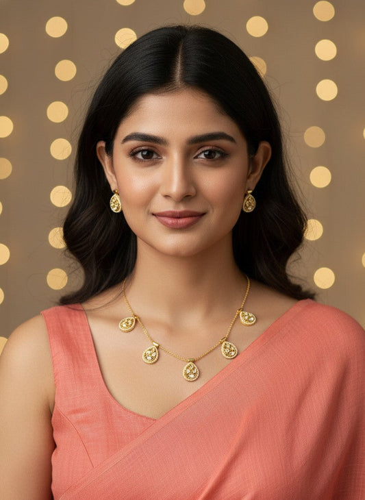 Gold-Plated Polki & Pearl Drop Necklace Set for Women - Festive Wear