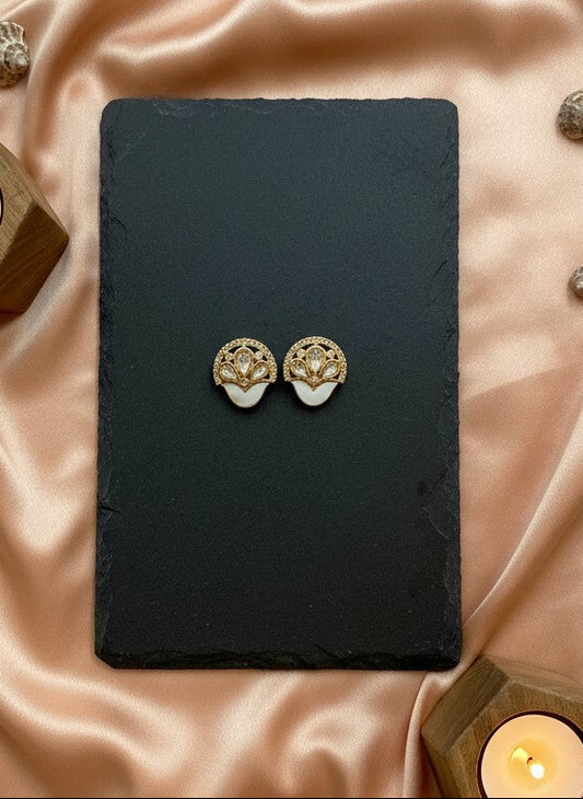Gold-Plated Polki Stud Earrings with Mother of Pearl & Clear Stones for Women - All Occasions