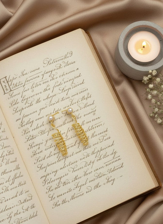 Gold-Plated Spiral Coil Drop Earrings with Pearl Stud for Women - Versatile All Occasions  