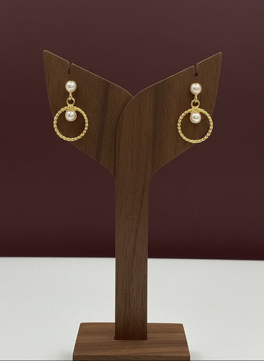 Gold-Plated Twisted Hoop Pearl Drop Earrings for Women - Everyday Office & Casual Wear