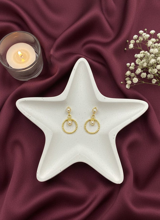 Gold-Plated Twisted Hoop Pearl Drop Earrings for Women - Everyday Office & Casual Wear