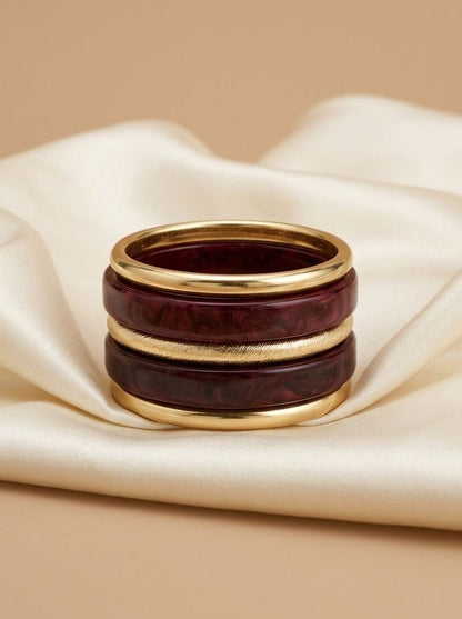 Gold-Tone Brass & Resin Bangles Set of 5 Stack for Women – Contemporary Fusion Wear 