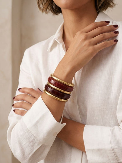 Gold-Tone Brass & Resin Bangles Set of 5 Stack for Women – Contemporary Fusion Wear 