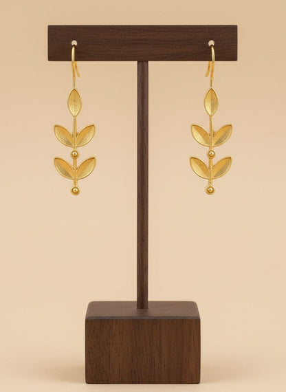 Gold Finish Botanical Leaf Drop Hook Earrings for Women - All Occasions wear