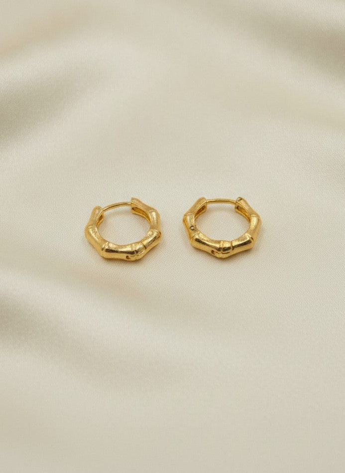 Gold Plated Bamboo-Inspired Mini Hoop Earrings for Women - Everyday Wear