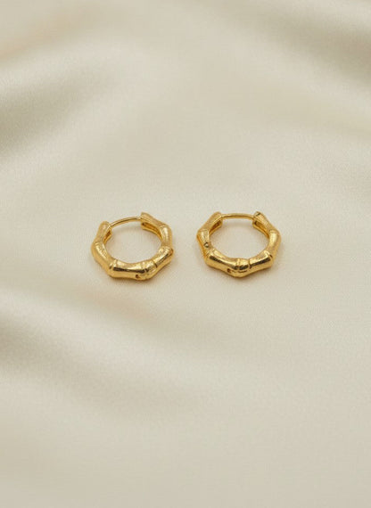 Gold Plated Bamboo-Inspired Mini Hoop Earrings for Women - Everyday Wear