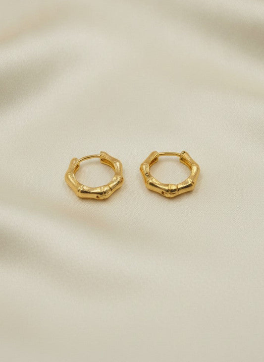 Gold Plated Bamboo-Inspired Mini Hoop Earrings for Women - Everyday Wear