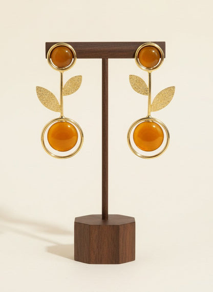 Gold Plated Citrine Yellow Monalisa Stone Leaf Drop Earrings for Women - Casual Wear 