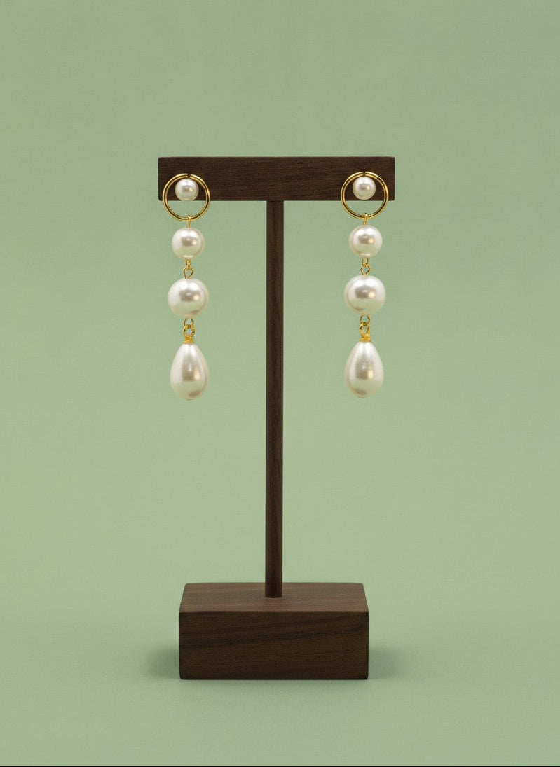Gold Plated Layered Pearl Drop Earrings for Women - Everyday Wear