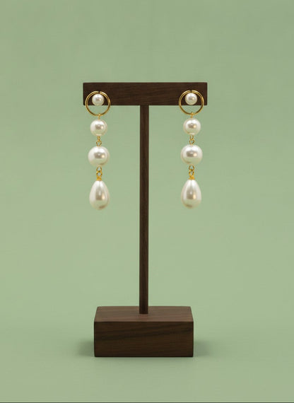 Gold Plated Layered Pearl Drop Earrings for Women - Everyday Wear