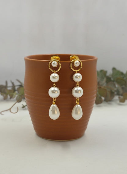 Gold Plated Layered Pearl Drop Earrings for Women - Everyday Wear