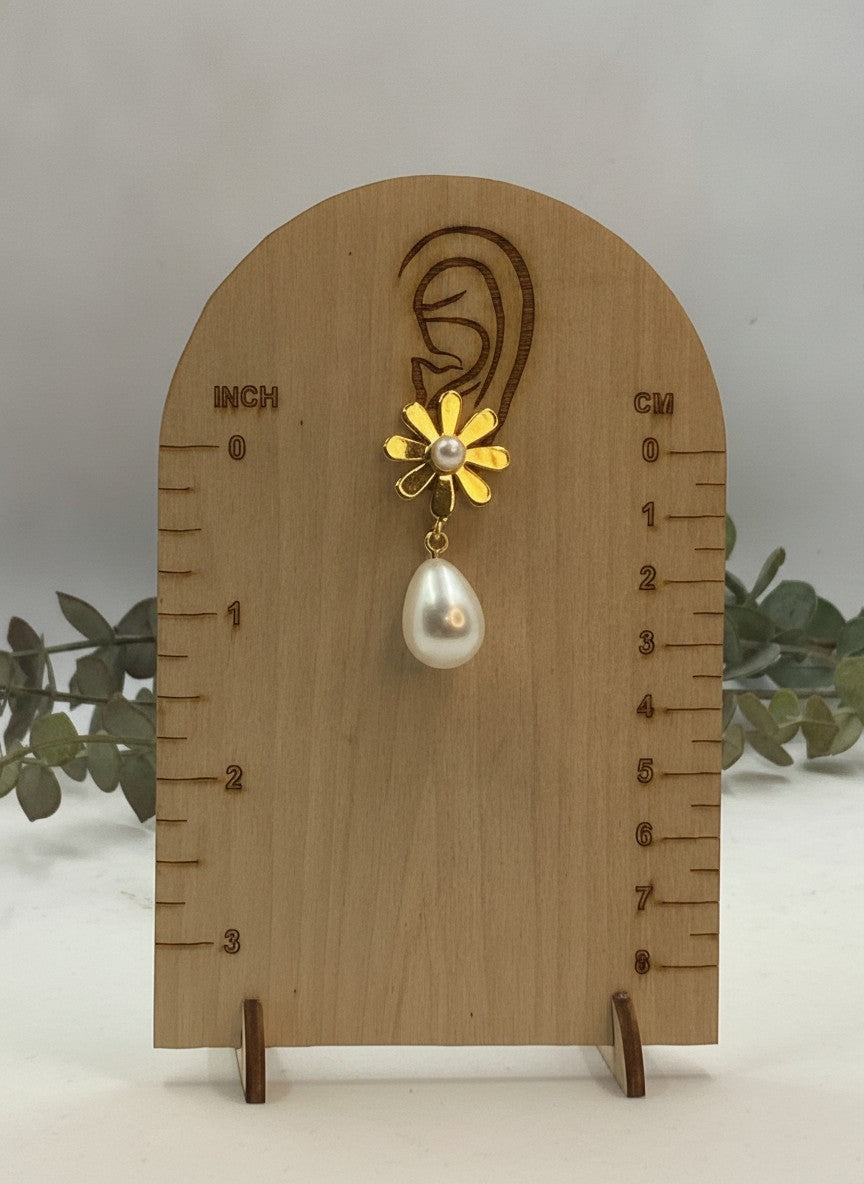 Gold Plated Minimal Daisy Floral Pearl Drop Earrings for Women - Western Formal Wear