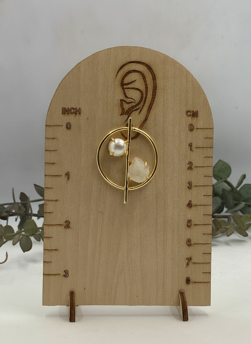 Gold Plated Pearl & Natural Raw Stone Geometric Circle Stud Earrings for Women - Chic Western 
