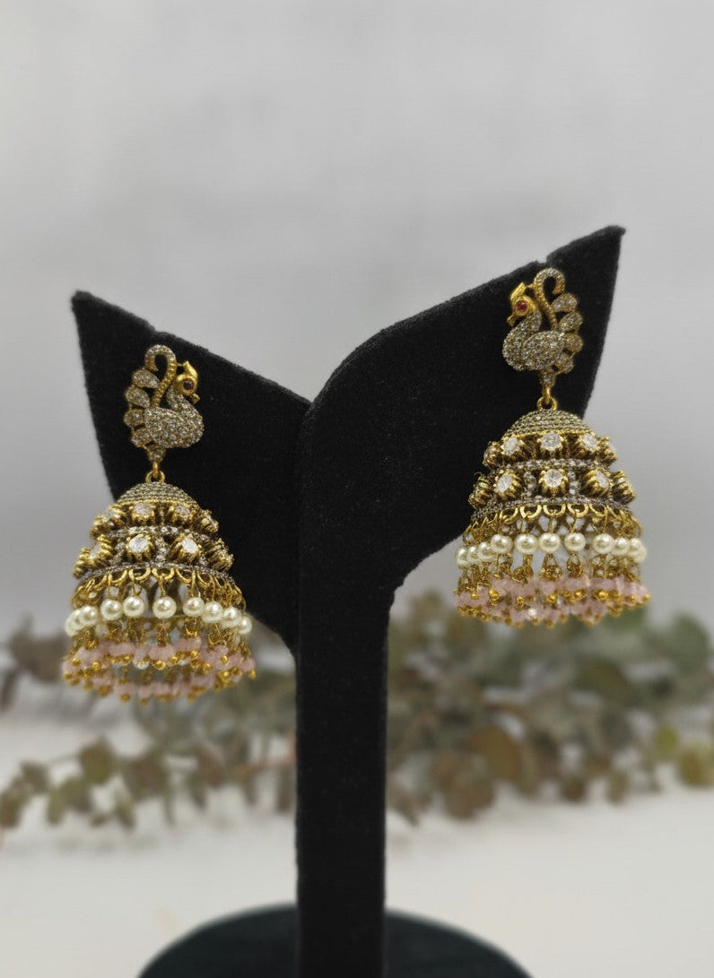 Gold Plated Polki Peacock Jhumka Earrings for Women – Ethnic Celebration Wear