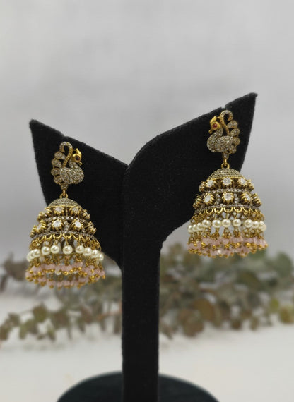 Gold Plated Polki Peacock Jhumka Earrings for Women – Ethnic Celebration Wear