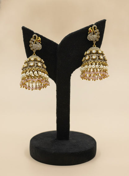 Gold Plated Polki Peacock Jhumka Earrings for Women – Ethnic Celebration Wear