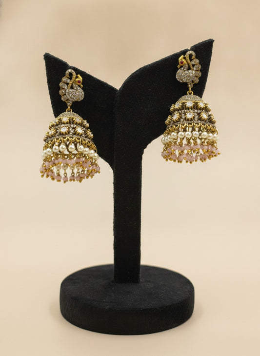 Gold Plated Polki Peacock Jhumka Earrings for Women – Ethnic Celebration Wear