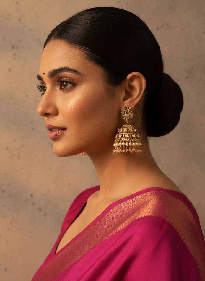 Gold Plated Polki Peacock Jhumka Earrings for Women – Ethnic Celebration Wear