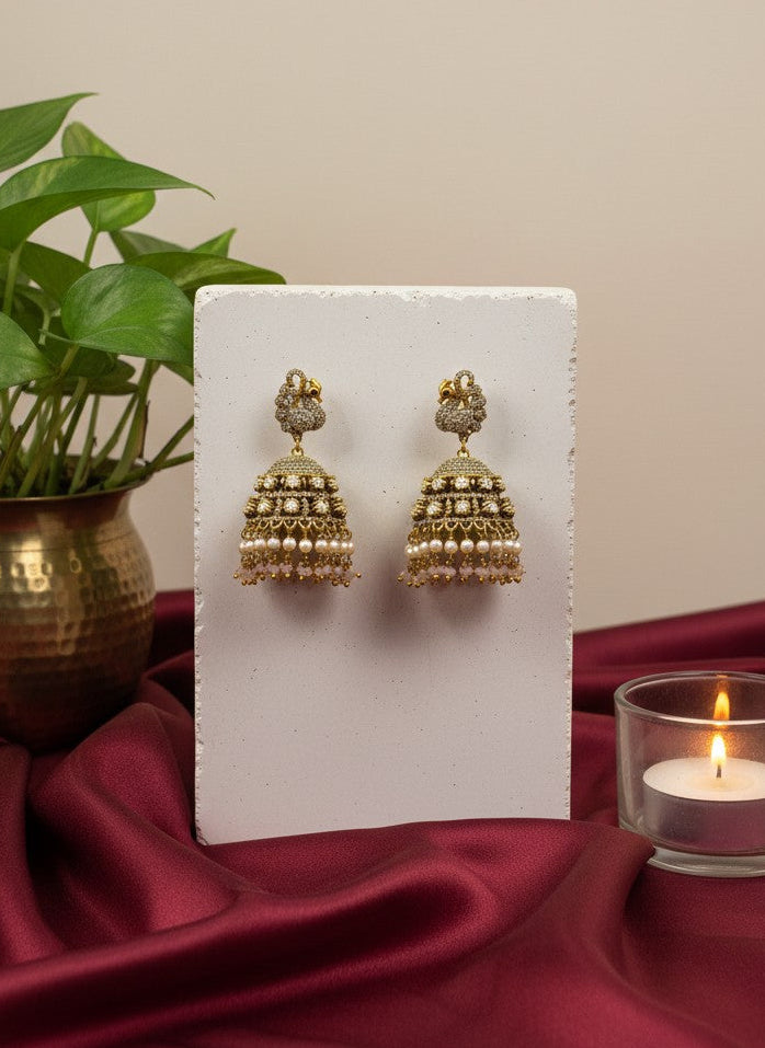 Gold Plated Polki Peacock Jhumka Earrings for Women – Ethnic Celebration Wear