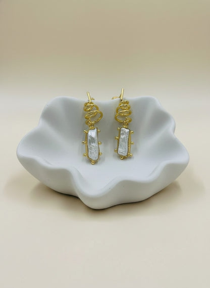 Gold Spiral Baroque Pearl Drop Earrings for Women - All occasion wear