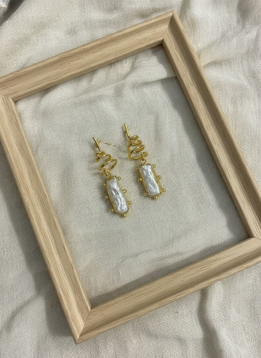 Gold Spiral Baroque Pearl Drop Earrings for Women - All occasion wear