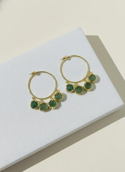 Green Aventurine Charm Gold Hoop Earrings for Women - All Occasion wear