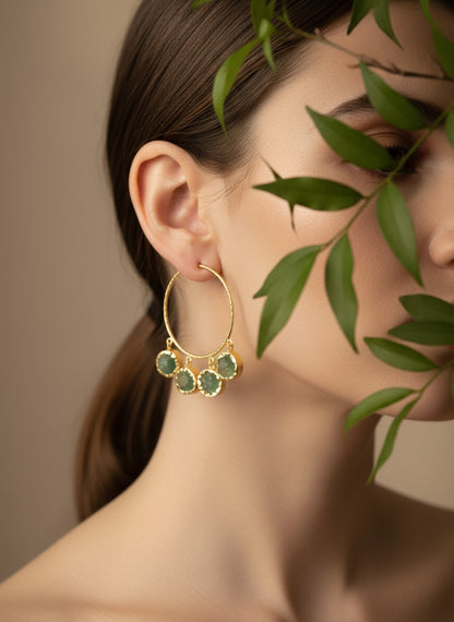Green Aventurine Charm Gold Hoop Earrings for Women - All Occasion wear