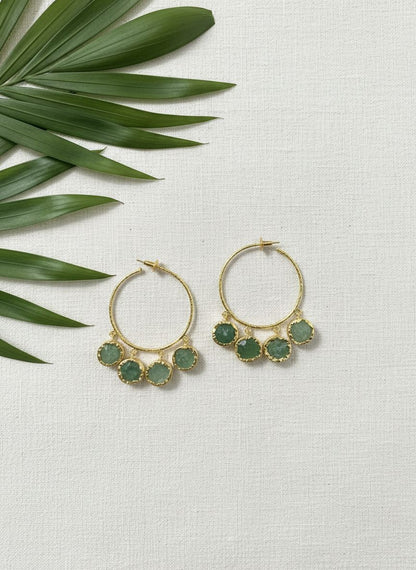 Green Aventurine Charm Gold Hoop Earrings for Women - All Occasion wear