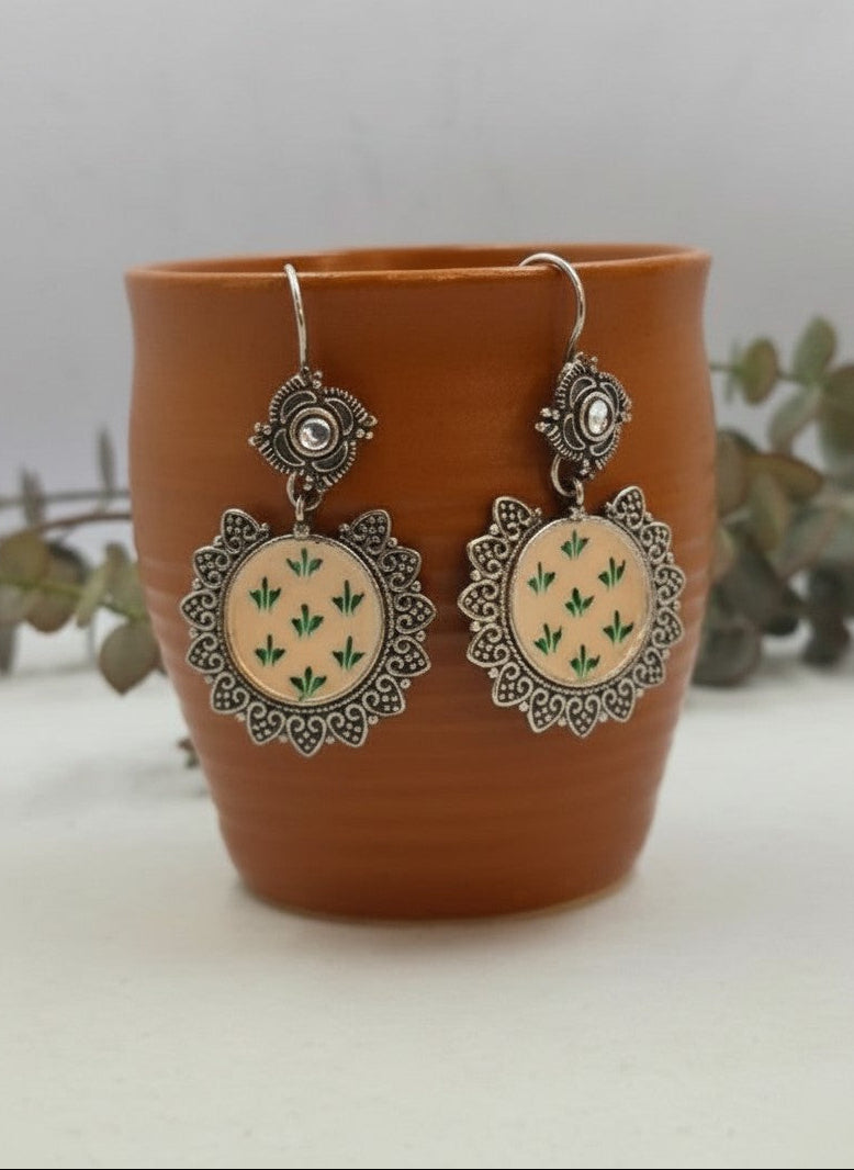 Hand-Painted Enamel Ivory Leaf Motif Hook Earrings for Women - All Occasions
