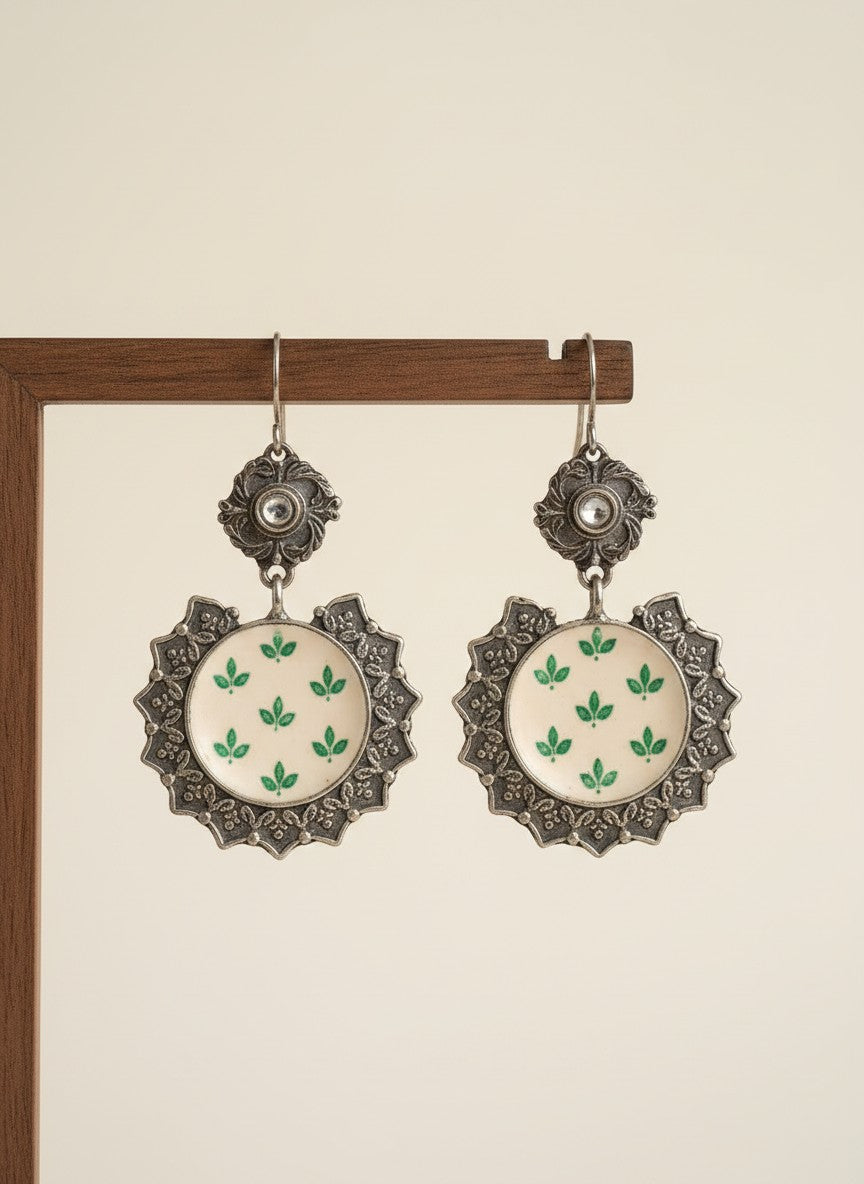 Hand-Painted Enamel Ivory Leaf Motif Hook Earrings for Women - All Occasions