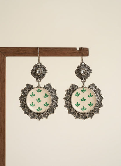 Hand-Painted Enamel Ivory Leaf Motif Hook Earrings for Women - All Occasions