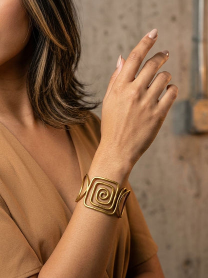 Handcrafted Abstract Pure Brass Spiral Wire Cuff Bracelet for Women - Statement Piece