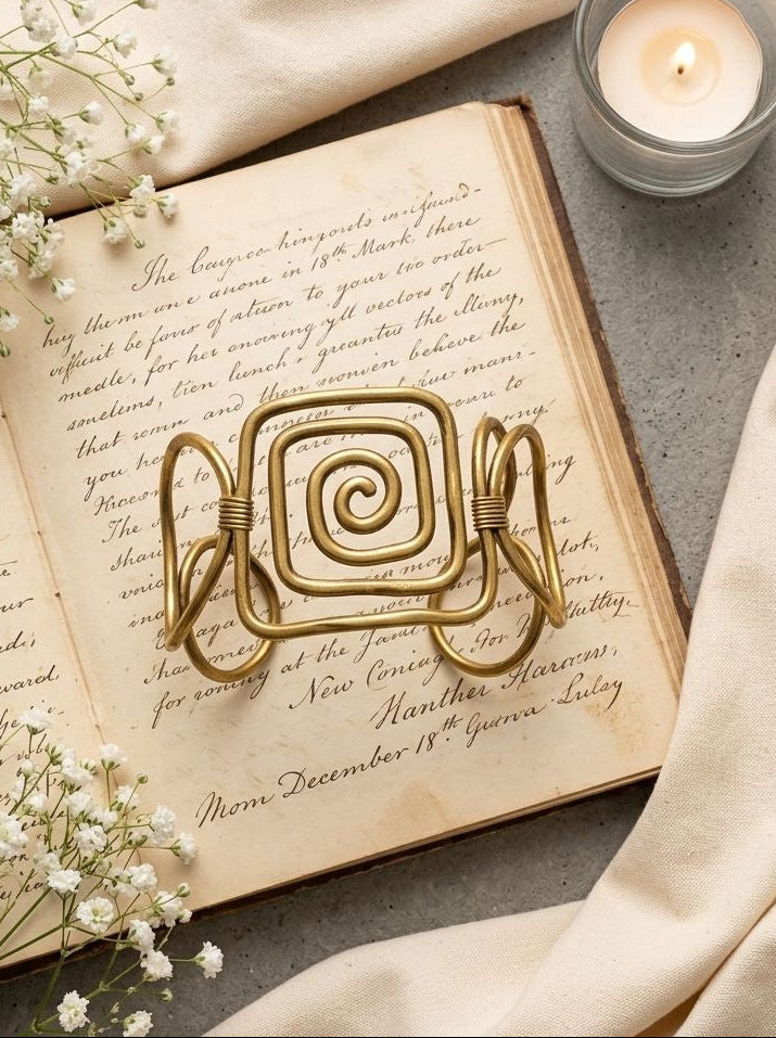 Handcrafted Abstract Pure Brass Spiral Wire Cuff Bracelet for Women - Statement Piece