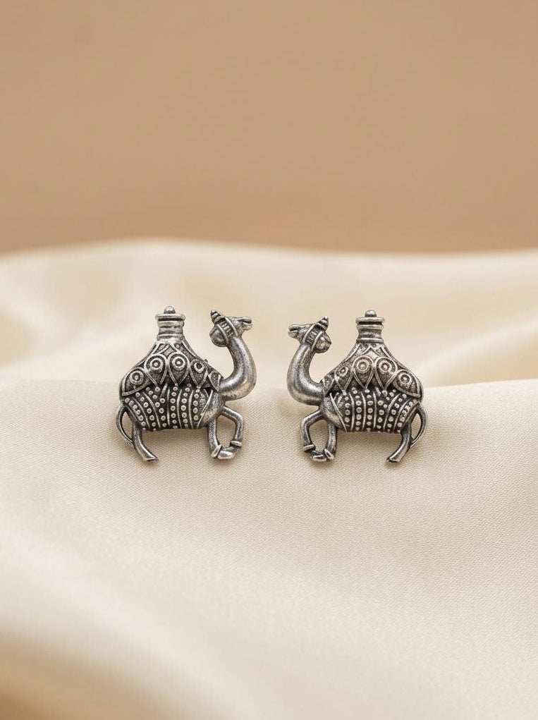 Handcrafted Silver Oxidized Camel Motif Earrings for Women – Ethnic Wear
