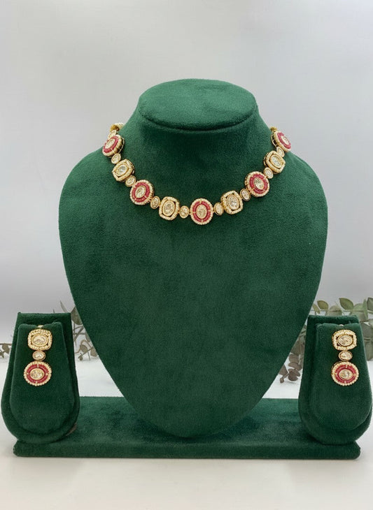 Heirloom handcrafted 22K Gold Plated Premium Kundan Choker Necklace Set for Women - Special Occasions