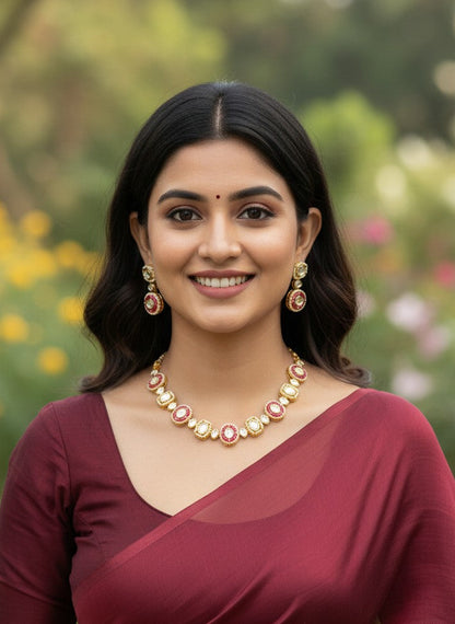 Heirloom handcrafted 22K Gold Plated Premium Kundan Choker Necklace Set for Women - Special Occasions