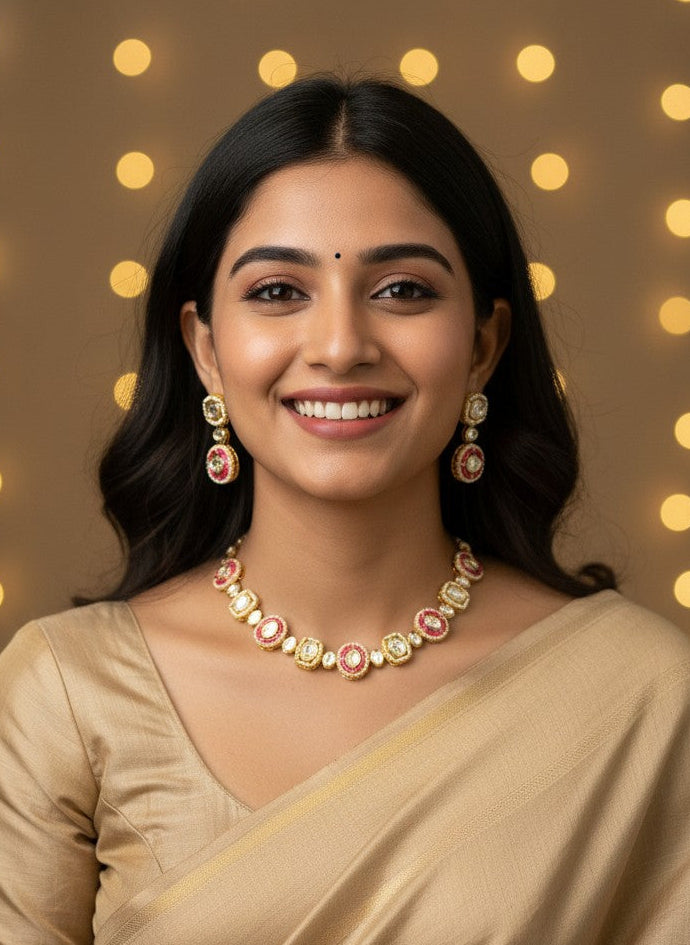 Heirloom handcrafted 22K Gold Plated Premium Kundan Choker Necklace Set for Women - Special Occasions