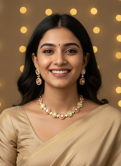 Heirloom handcrafted 22K Gold Plated Premium Kundan Choker Necklace Set for Women - Special Occasions