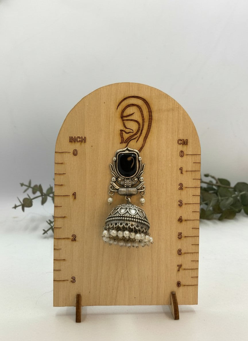 Silver Oxidized Black Stone Jhumka Earrings with Pearl Drops for Women - All Occasions