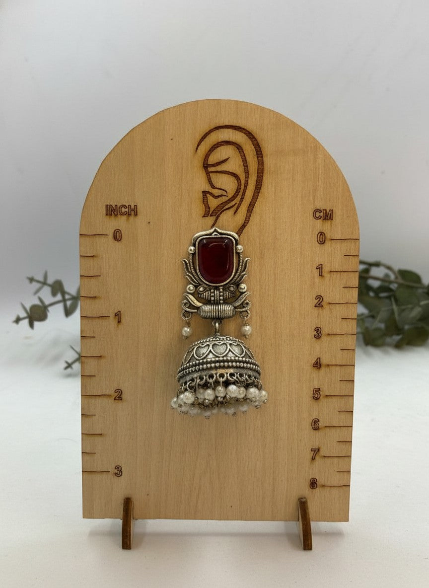 Silver Oxidized Red Stone Jhumka Earrings with Pearl Drops for Women - All Occasions
