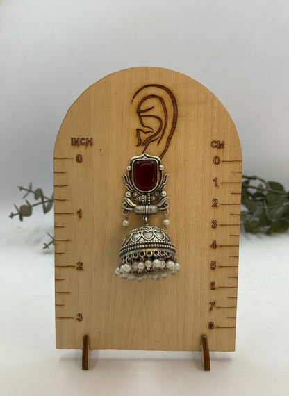 Silver Oxidized Red Stone Jhumka Earrings with Pearl Drops for Women - All Occasions