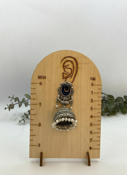 Silver Oxidized Blue Stone Jhumka Earrings with Pearl Drops for Women - All Occasions
