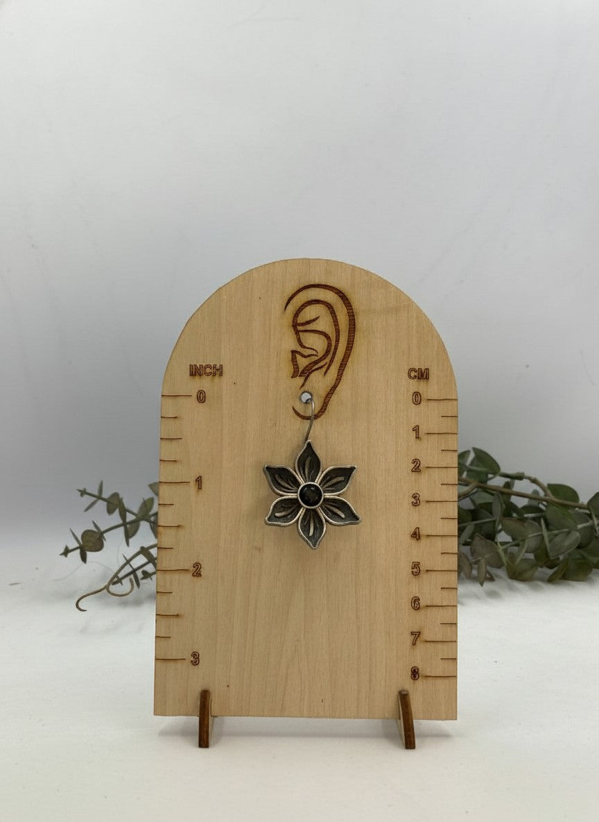 Silver Oxidized Floral Black Stone Hook Earrings for Women - Everyday Wear