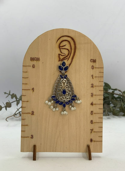 Silver Oxidized Filigree Teardrop Earrings with Blue Stones & Pearl Drops for Women - Festive Wear