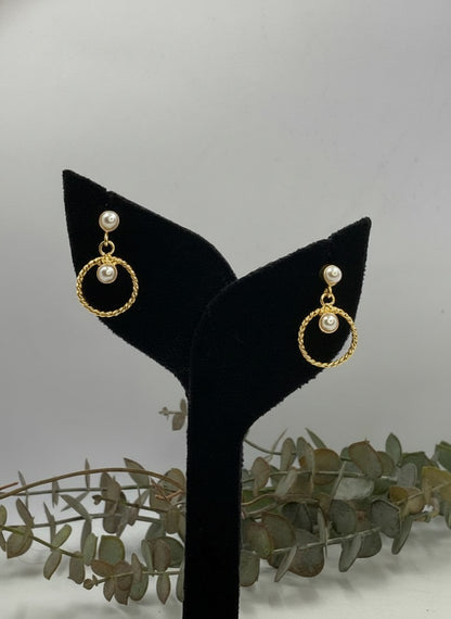 Gold-Plated Twisted Hoop Pearl Drop Earrings for Women - Everyday Office & Casual Wear