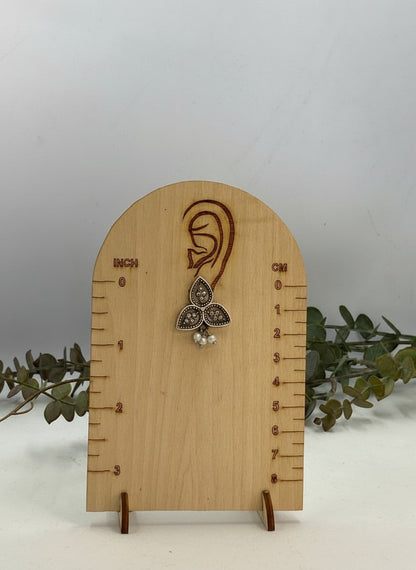 Silver Oxidized Triple Leaf Stud Earrings with Pearl Drops for Women - Everyday Wear